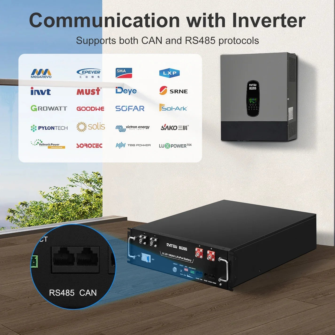 DATOUBOSS 11kW 48V Hybrid Inverter + 48v 100Ah LiFePO4 Rack Battery Kit, for Solar Energy Storage, Home Power Systems