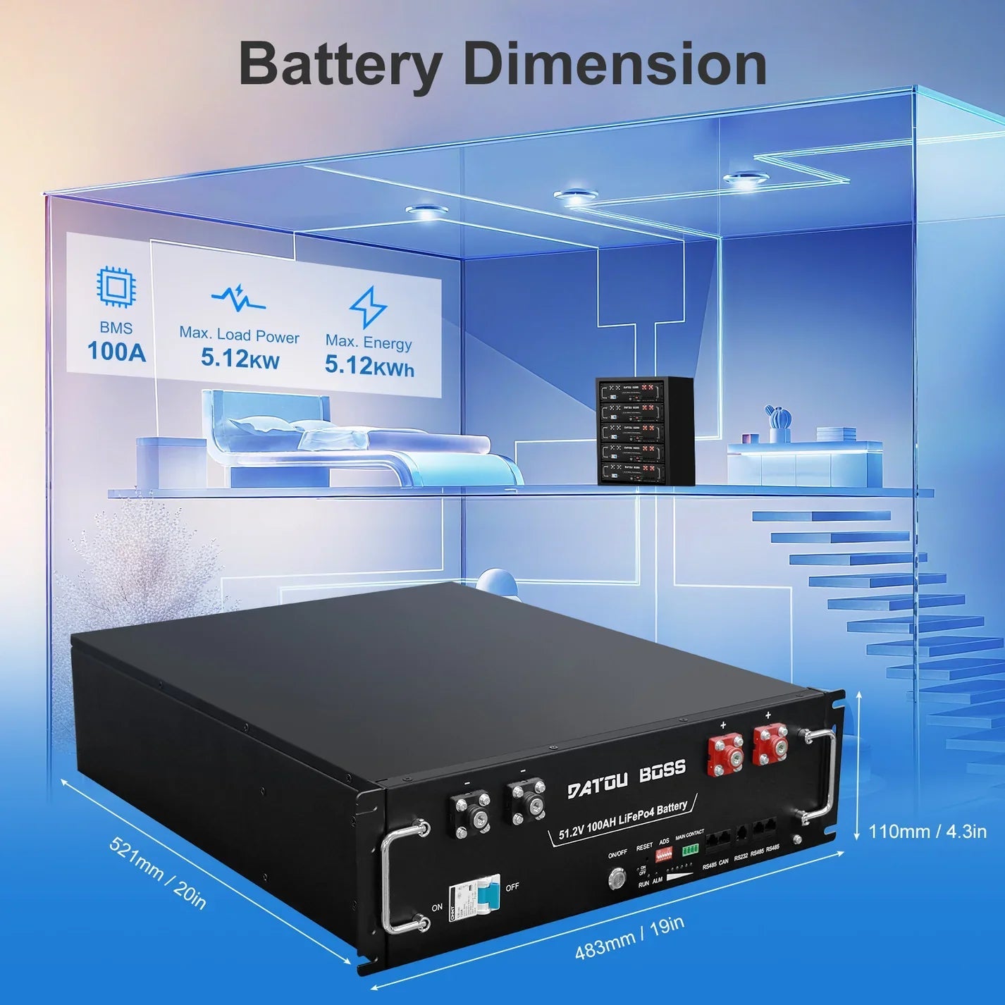 DATOUBOSS 11kW 48V Hybrid Inverter + 48v 100Ah LiFePO4 Rack Battery Kit, for Solar Energy Storage, Home Power Systems