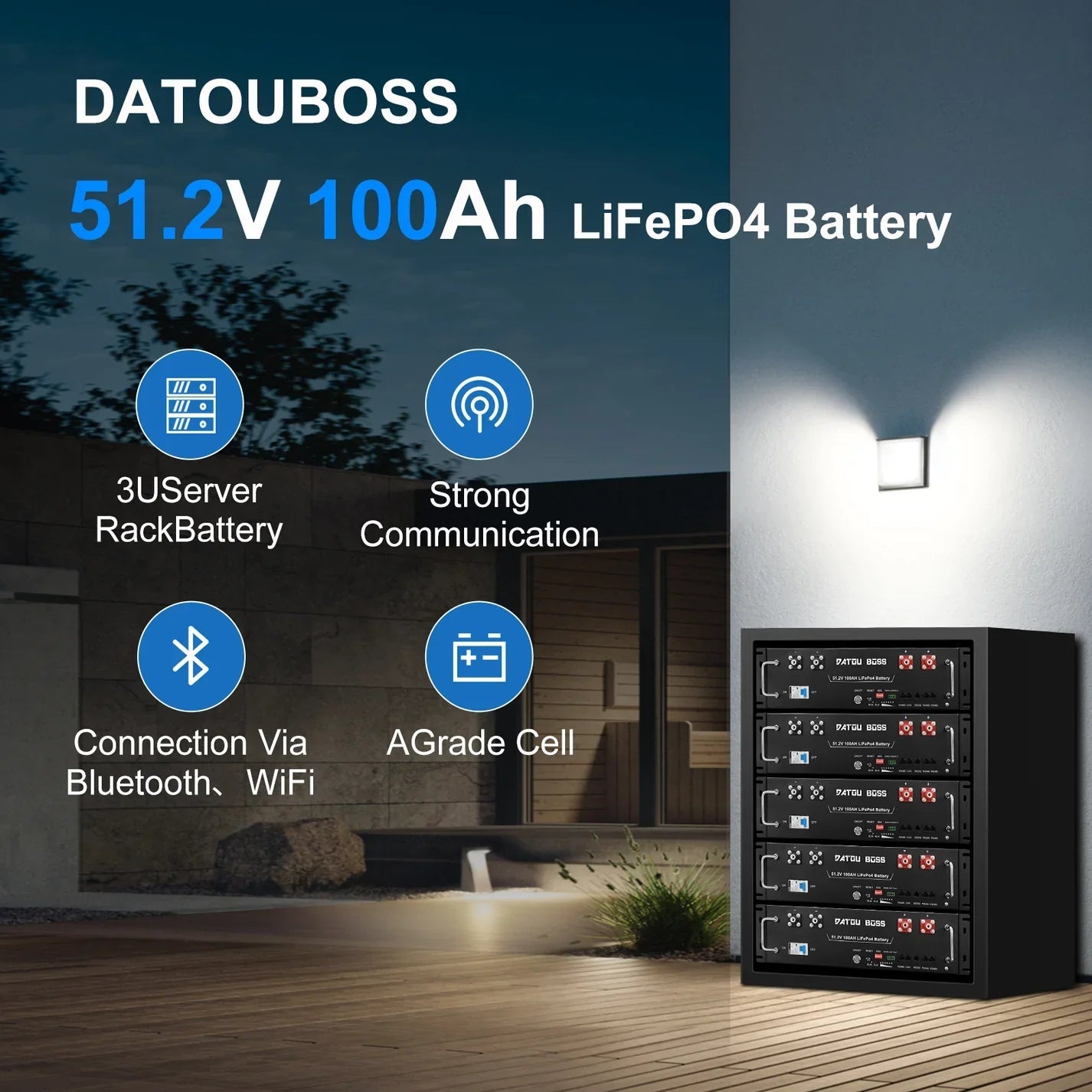 DATOUBOSS 11kW 48V Hybrid Inverter + 48v 100Ah LiFePO4 Rack Battery Kit, for Solar Energy Storage, Home Power Systems