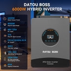 DATOUBOSS 6200W hybrid inverter with 120A MPPT, 48V to 230V, Pure Sine Wave Inverter, BMS protection. for off-grid.