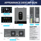 DATOUBOSS 6200W solar hybrid inverter with 120A MPPT, 48VDC to 230VAC, 8500W PV input, BMS protection, for Off-grid System