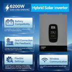 DATOUBOSS 6200W solar hybrid inverter with 120A MPPT, 48VDC to 230VAC, 8500W PV input, BMS protection, for Off-grid System