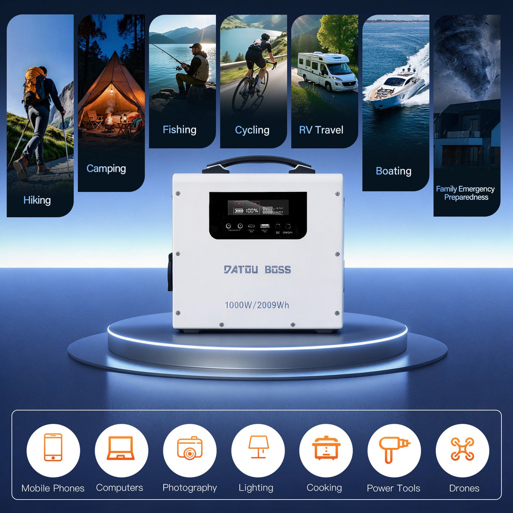 DATOUBOSS Power Station: 1000W Hybrid Inverter +2009wh Capacity LiFePO4 Battery