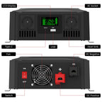 DATOUBOSS Intelligent Dual Voltage Pure Sine Wave Inverter 1200W/2000W, 12V/24V to 230V, for RVS home offgrid system