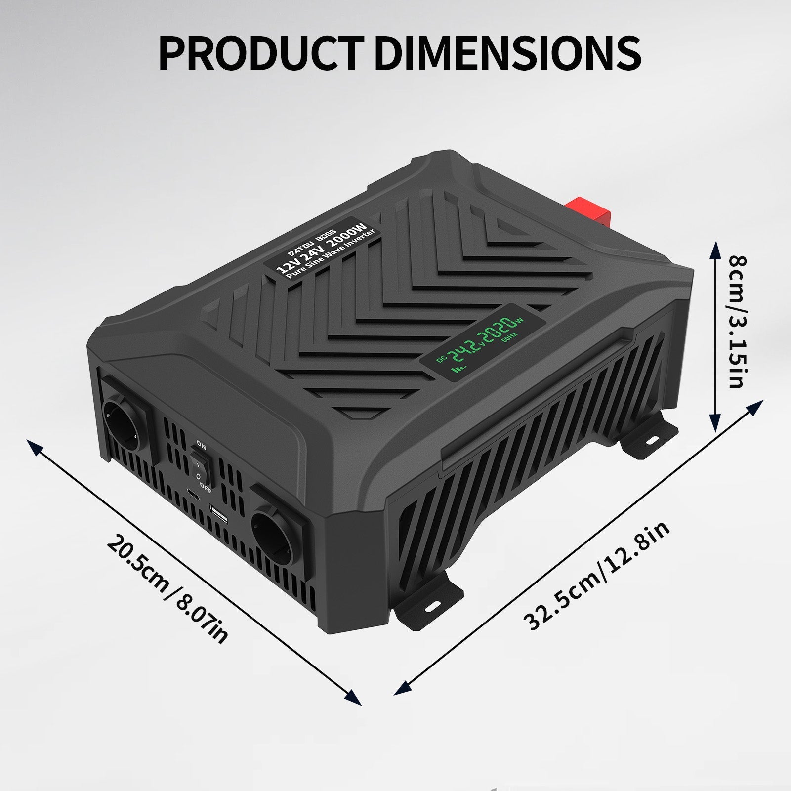 DATOUBOSS Pure Sine Wave Inverter 2000/4000W, Double Voltage intelligent detection 12V/24V to 230V,for RV car home off-grid.