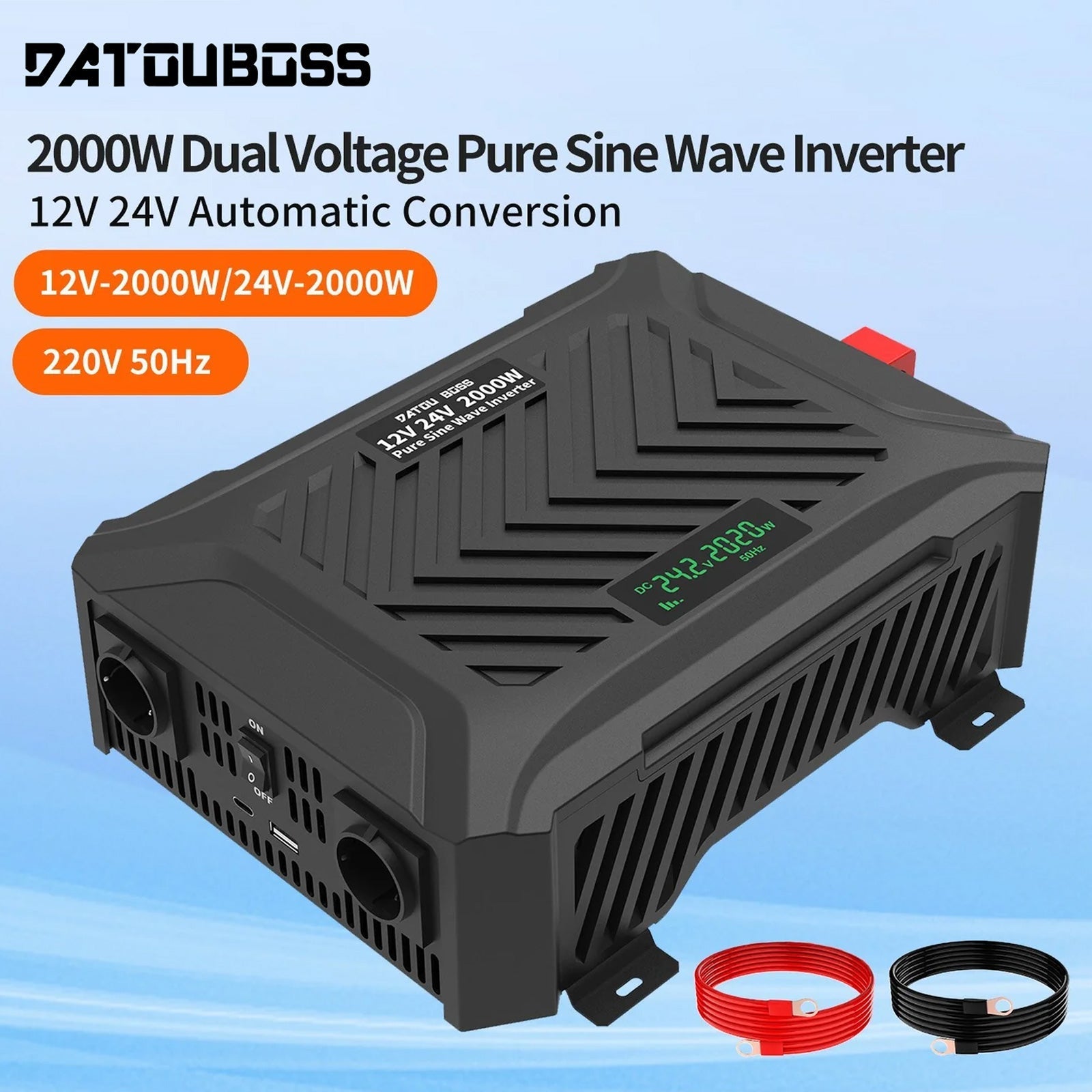 DATOUBOSS Dual Voltage Pure Sine Wave Inverter 2000/4000W, 12V/24V to 230V, for RV Car Home Off-Grid Secondary image