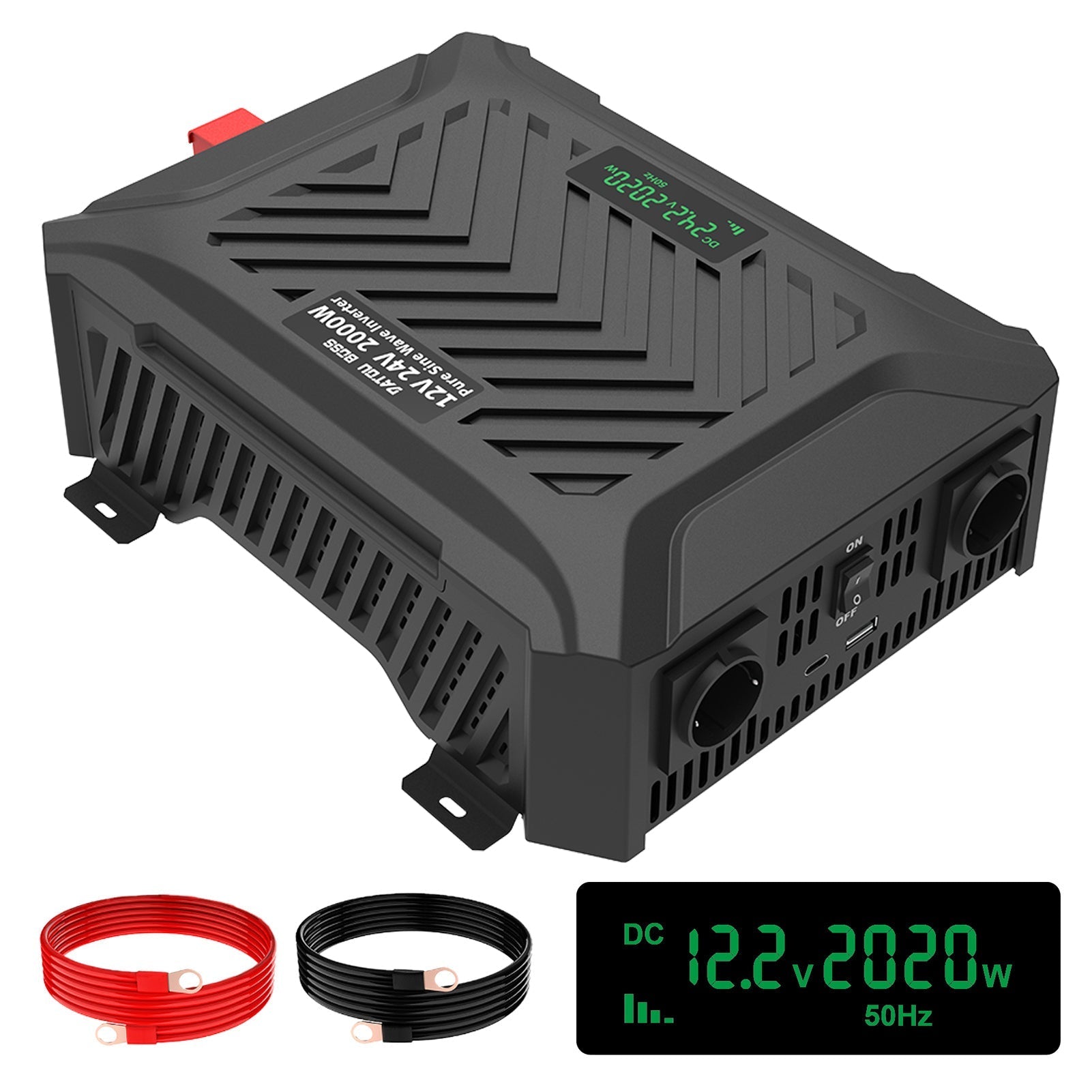 DATOUBOSS Pure Sine Wave Inverter 2000/4000W, Double Voltage intelligent detection 12V/24V to 230V,for RV car home off-grid.