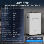 GRNPVRE 24V 314Ah LiFePO4 Solar Battery, 8kWh Energy Storage with 150A BMS & Mobile Bluetooth Control for Home & Off-Grid Systems(Comes with Bluetooth app) - Xdatou | Rechargeable Lifepo4 Batteries Voltage Converters Inverter