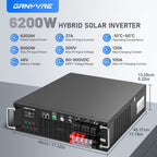 GRNPVRE 6200W 3U Rack Pure Sine Wave Solar Hybrid Inverter, 48VDC to 230VAC, 120A MPPT, 8500W PV Input, Built-in UPS Function, Battery-Free Operation, 27A PV Input, BMS Communication, Anti-Backflow Protection, Off-Grid & Grid-Connected Compatible - Xdatou | Rechargeable Lifepo4 Batteries Voltage Converters Inverter