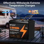 MFUZOP 12V 100Ah LiFePO4 battery with 100A BMS, 6000 deep cycles. up to 4S4P, for RVs, boats, trailers, and homes.