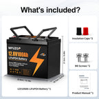 MFUZOP 12V 100Ah LiFePO4 battery with 100A BMS, 6000 deep cycles. up to 4S4P, for RVs, boats, trailers, and homes.