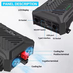 DATOUBOSS 2000/4000W Pure Sine Wave Inverter, 12V/24V to 230V, LCD display, and 2 EU sockets for stable voltage conversion.