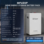MFUZOP 24V 314Ah LiFePO4 Solar Battery, 8kWh Energy Storage with 150A BMS for Home & Off-Grid - Xdatou | Rechargeable Lifepo4 Batteries Voltage Converters Inverter