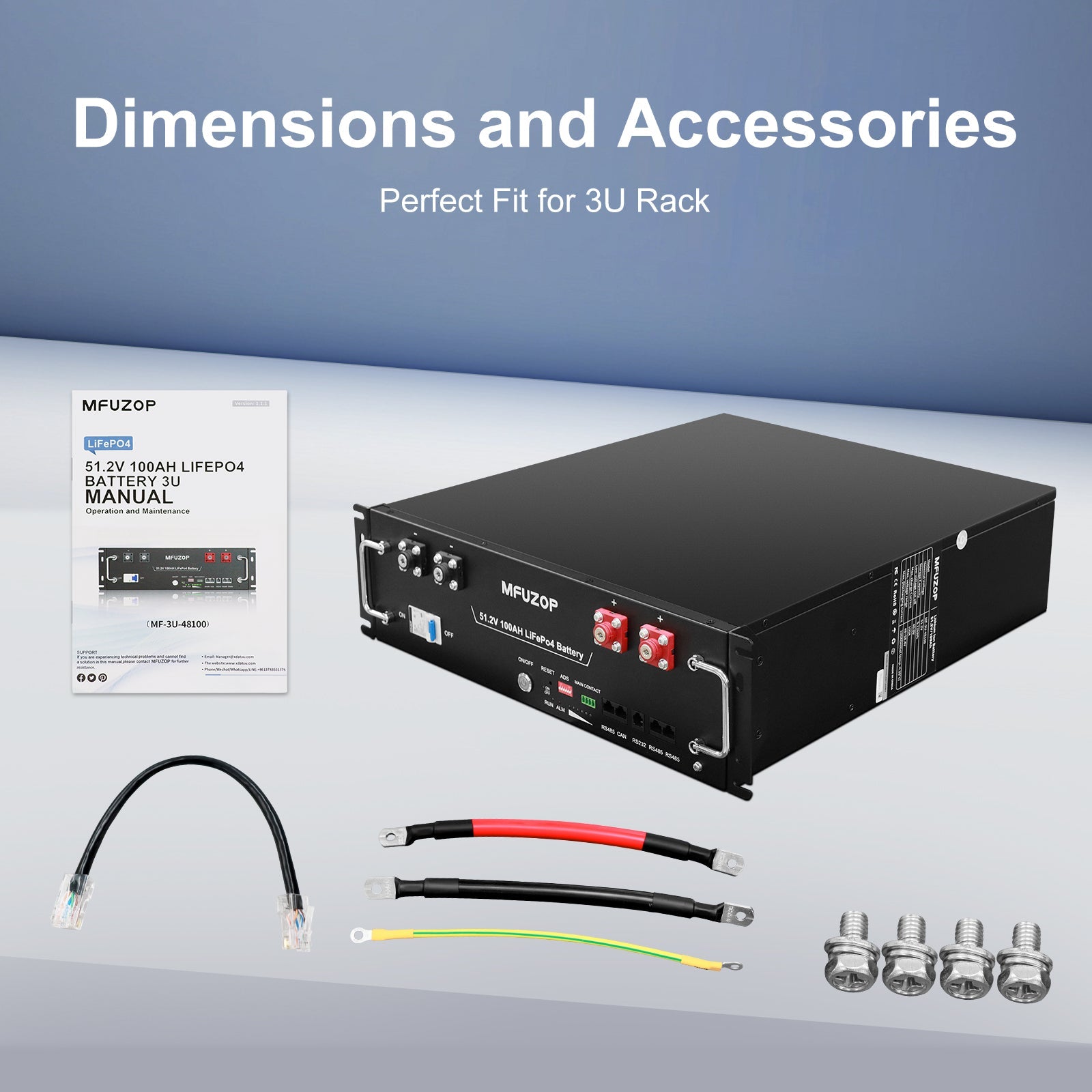MFUZOP 48V 100Ah LiFePO4 Rack Mount Server Battery, 100A BMS, Bluetooth & app monitoring. for off-grid, backup power systems.