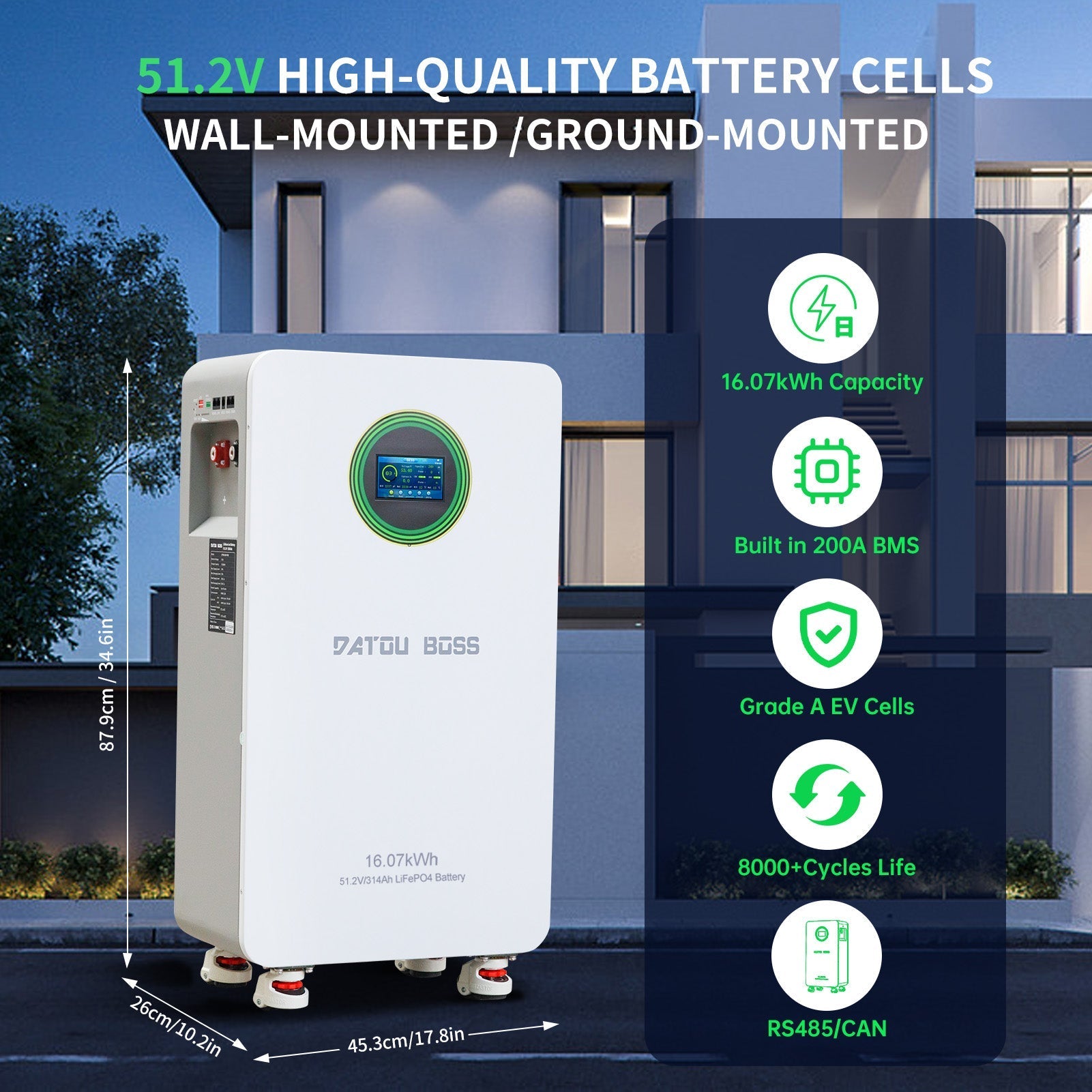 DATOUBOSS 48V 314Ah LiFePO4 Battery Portable Power Supply, for Solar Energy Storage System. Secondary image