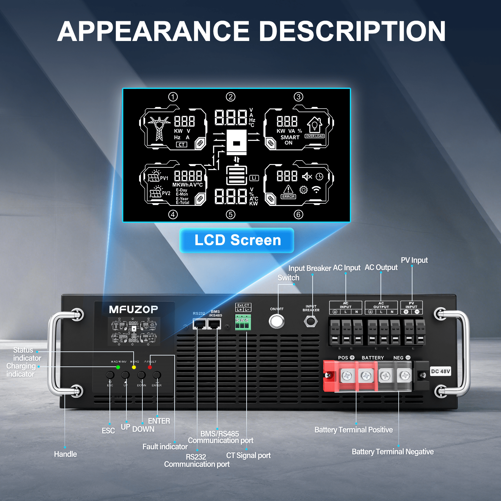 MFUZOP 6200W 3U Rack Pure Sine Wave Solar Hybrid Inverter, 48VDC to 230VAC, 120A MPPT, 8500W PV Input, Built-in UPS Function, Battery-Free Operation, 27A PV Input, BMS Communication, Anti-Backflow Protection, Off-Grid & Grid-Connected Compatible - Xdatou | Rechargeable Lifepo4 Batteries Voltage Converters Inverter