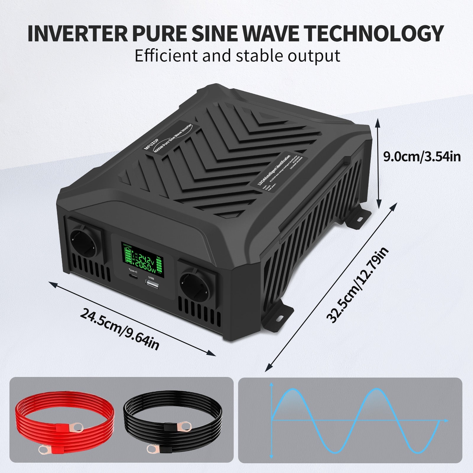 MFUZOP Smart Dual Voltage Pure Sine Wave Inverter, , 12V/24V to 230V, 1200W/2000W, for RV home etc. - Xdatou | Rechargeable Lifepo4 Batteries Voltage Converters Inverter
