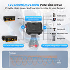 MFUZOP Smart Dual Voltage Pure Sine Wave Inverter, , 12V/24V to 230V, 1200W/2000W, for RV home etc. - Xdatou | Rechargeable Lifepo4 Batteries Voltage Converters Inverter