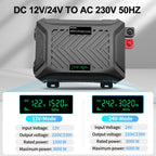 MFUZOP Dual Voltage Pure Sine Wave Inverter 1500W/3000W, 12V/24V to 230V, Intelligent detection, for Outdoor/Home off-grid.